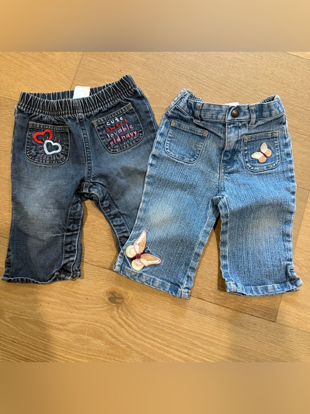 Vintage Old Navy Baby 6 Month Denim Jeans Butterfly Hearts